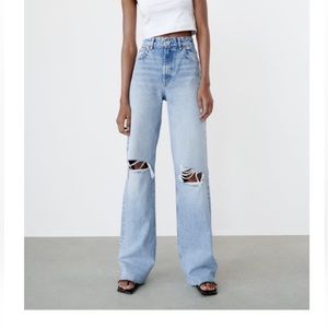 Zara ripped wide leg jeans